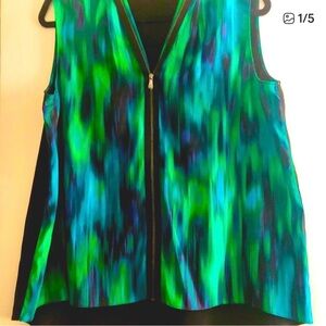 Vince Camuto Vibrant Blue and Green Zip-Front Blouse